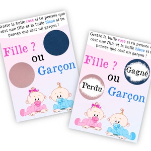Carte à gratter fille ou garçon pour une annonce originale du sexe de bébé avant de connaître le sexe - LIVRAISON OFFERTE