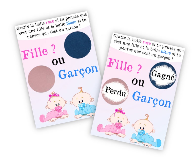 Carte à gratter fille ou garçon pour une annonce originale du sexe de bébé avant de connaître le sexe - LIVRAISON OFFERTE image 1