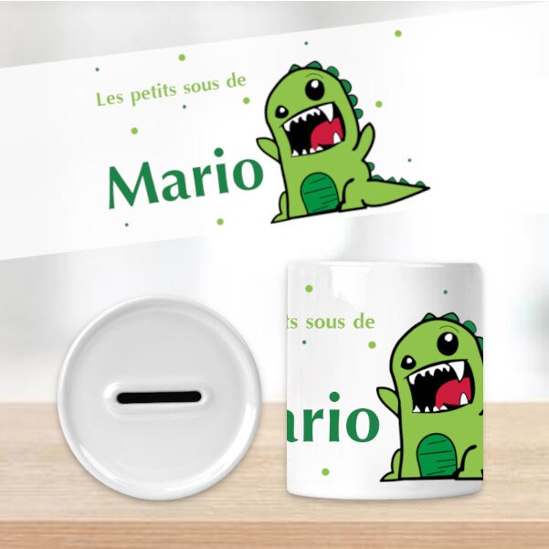 Tirelire Pour Enfant Personnalisable avec Prénom Modèle Dinosaure