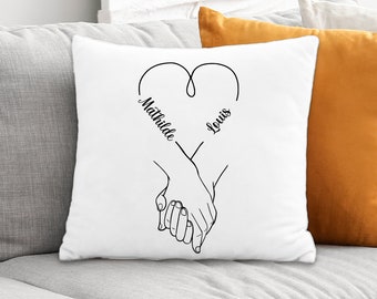 Coussin personnalisable minimaliste mains prénoms