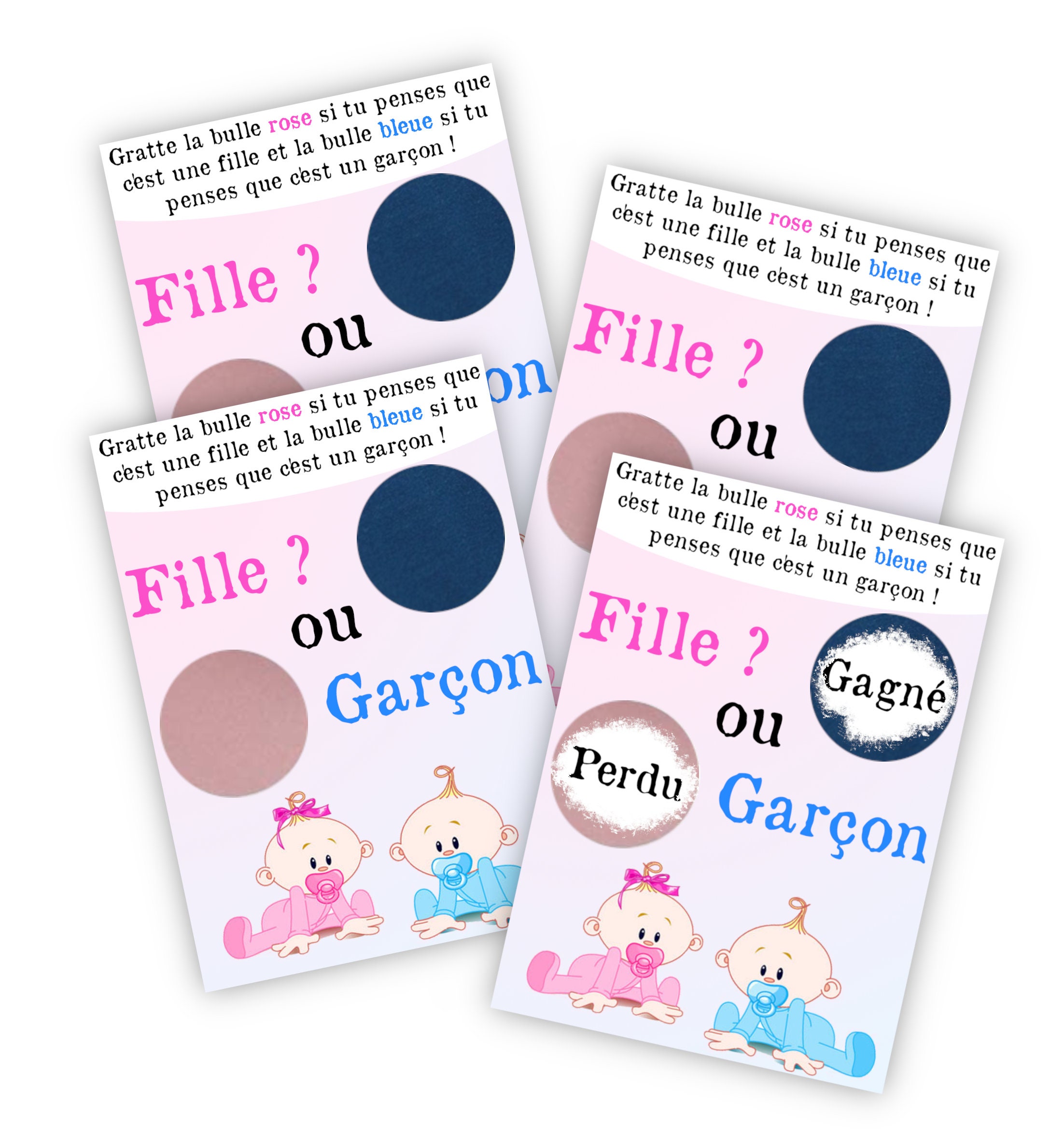6 Tickets à Gratter Révélation Sexe Bébé - Fille Ou Garçon, Format Carte De Visite, Fabrication Française