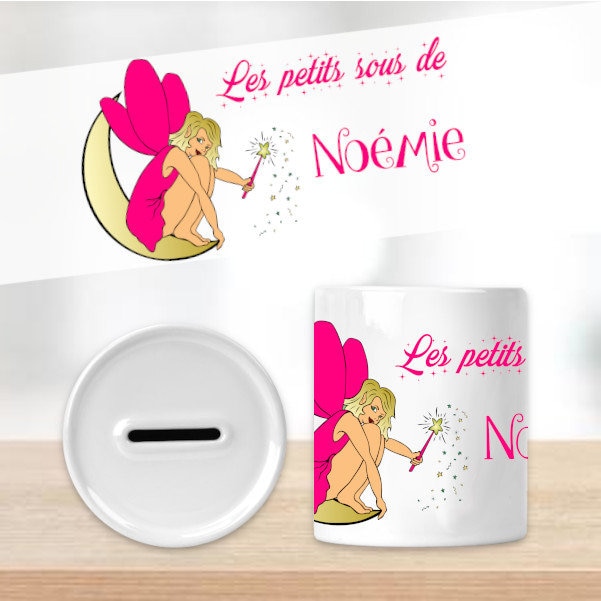 Tirelire Pour Enfant Personnalisable avec Prénom Modèle Fée
