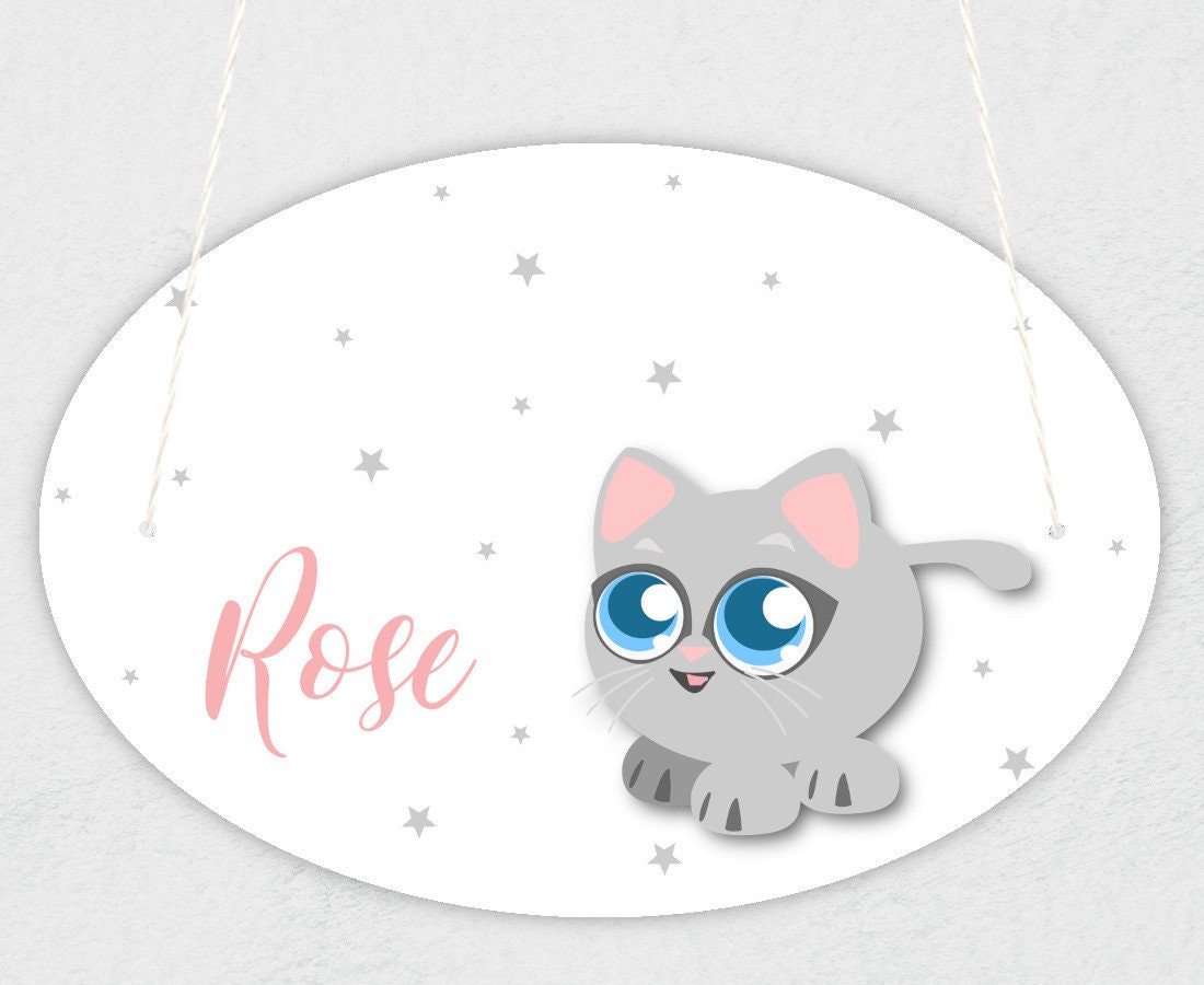 Plaque de Porte Pour Enfant Personnalisable avec Prénom Modèle Chat