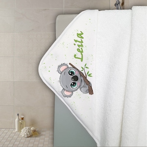 Cape de bain en éponge personnalisable avec prénom modèle koala