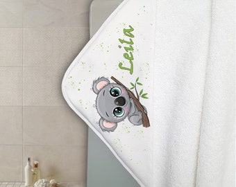 Cape de bain en éponge personnalisable avec prénom modèle koala