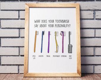 Funny Dental Tooth Brush Poster Wall Art,Toothbrush Personality, Dentist Tooth Brush Decor, Dental Orthodontist Office Art