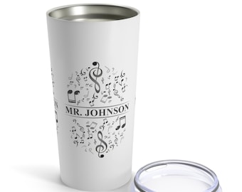 Personalized music note tumbler gift for teacher custom name cup band director travel mug music appreciation gift choir musician present