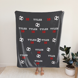 Personalized Soccer Blanket, Custom Soccer Blanket, Soccer Room Decor, Soccer Team Gift for Boys, Soccer Player Gift
