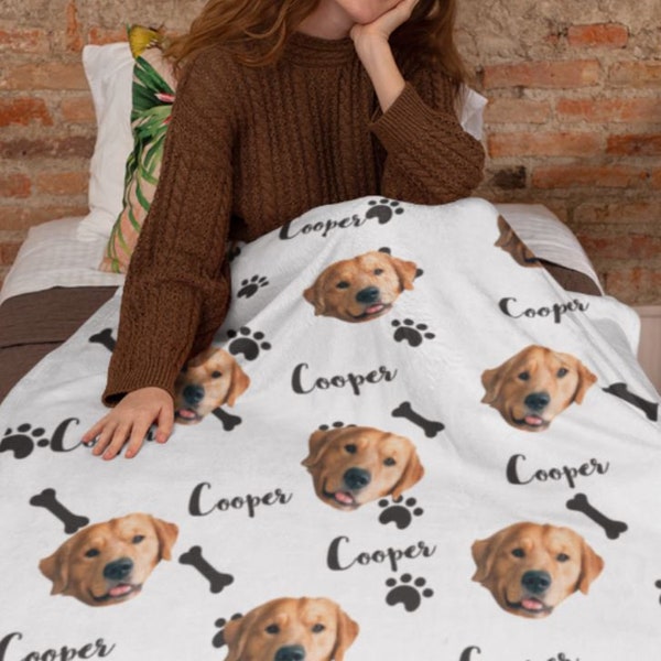 Personalized Pet Photo Blanket,Custom Dog Face And Name Blankets, Dog Blankets, Photo Gifts, Dog Keepsake,Your Dog On A Blanket