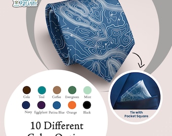 Topographic Map Necktie Mens Gift Geography Tie Map Pattern Tie Hiking Gift Outdoorsman Tie Wedding Tie Gift for Him