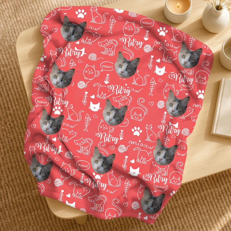 Personalisierte Katzen Foto Decke - Benutzerdefiniertes Katzen Gesicht und Namen Decke, Haustier Andenken, Ihre Katze auf einer Decke Bild 9