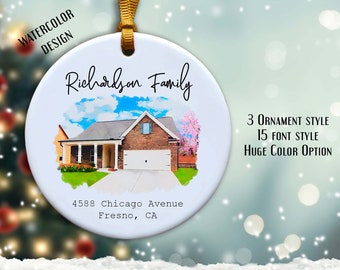 Adorno de casa personalizado/Regalo de inauguración de la casa/Adorno para el primer hogar/Adorno de casa en acuarela/Regalo para el primer hogar/Adornos para el primer hogar en Navidad