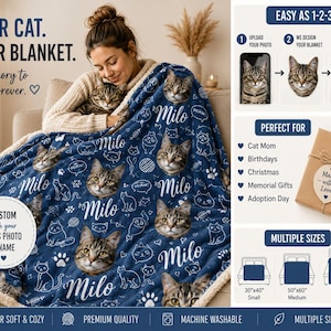 Personalized Cat Photo Blanket, Custom Cat Blanket with Name, Cat Mom Gift, Cat Lover Gift, Pet Blanket, Personalized Pet Gift, Kitty Throw image 1