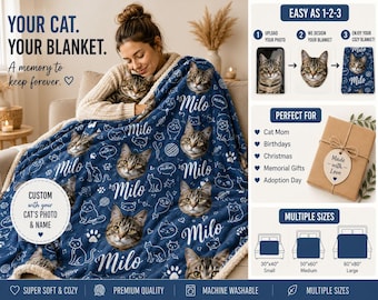 Personalisierte Katzen Foto Decke, individuelle Katzendecke mit Namen, Katzenmama Geschenk, Katzenliebhaber Geschenk, Haustier Decke, personalisiertes Haustier Geschenk, Kitty werfen