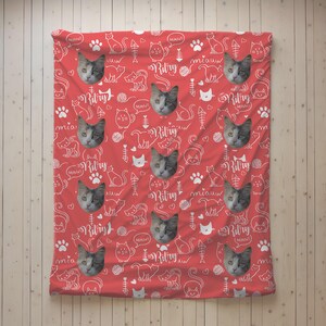 Personalisierte Katzen Foto Decke - Benutzerdefiniertes Katzen Gesicht und Namen Decke, Haustier Andenken, Ihre Katze auf einer Decke Bild 6