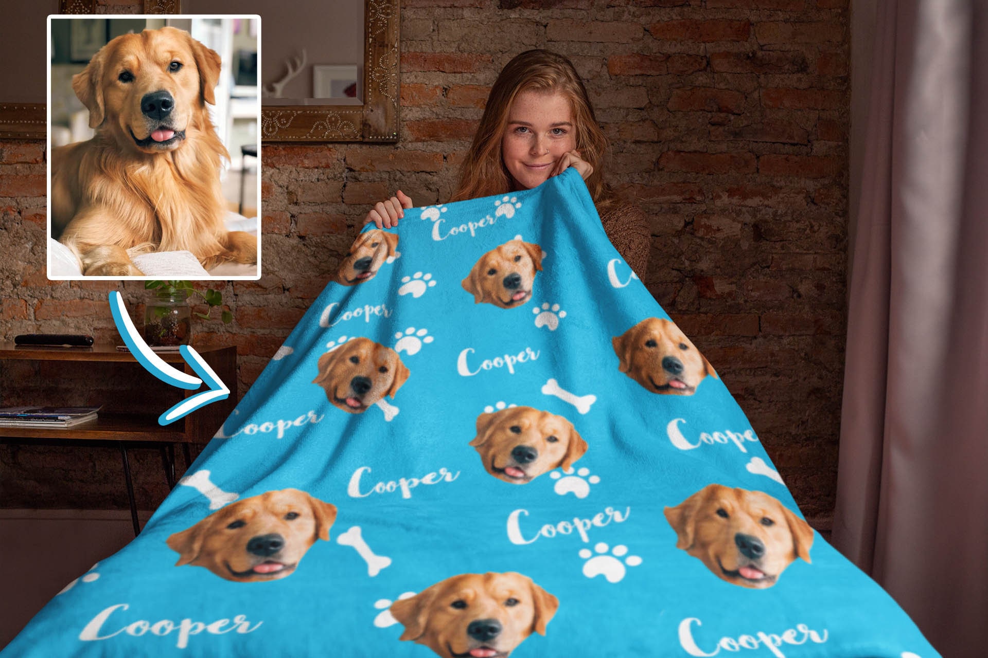 Personalized Pet Photo Blanket custom Dog Face and Name Blankets