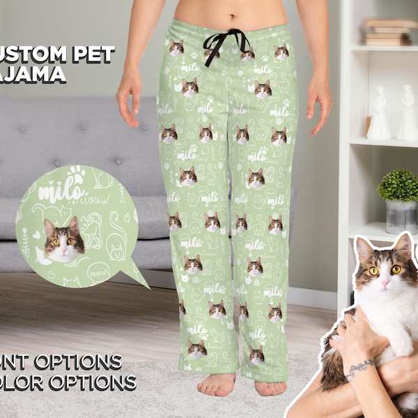 Pyjamas photo de chat de Noël personnalisés, pantalons de pyjama pour animaux de compagnie personnalisés avec photo, pyjamas pour chats, bas de pyjama pour hommes, cadeaux de papa, soirée pyjama