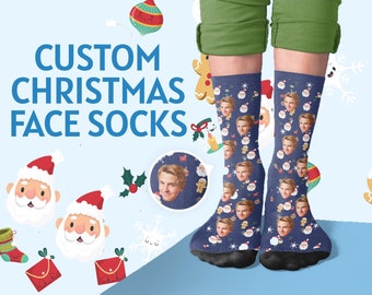 Aangepaste sokken, aangepaste kerstgezichtssokken, gepersonaliseerd kerstsokkencadeau, beste kerstsokkencadeau voor vader, moeder, vrienden en velen