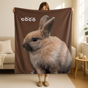 Custom Rabbit Blanket - Personalized Pet Bunny Blanket with Name - Cute Rabbit Lover Gift, Pet Memorial Blanket, Bunny Fleece Throw