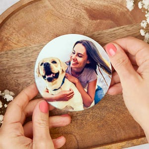 Custom Pet Photo Coaster, Custom Pet Face and Name Coaster, Personalized Ceramic Coaster, Dog Mom Gifts, Dog Keepsake 4” x 4&quot;