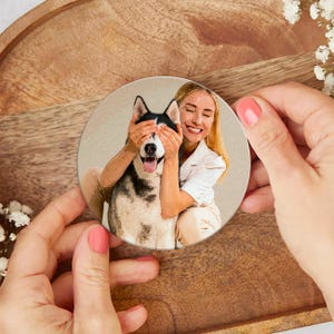 Custom Pet Photo Coaster, Custom Pet Face and Name Coaster, Personalized Ceramic Coaster, Dog Mom Gifts, Dog Keepsake 4” x 4&quot;