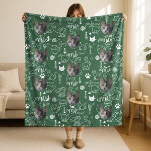 Personalized Cat Photo Blanket, Custom Cat Blanket with Name, Cat Mom Gift, Cat Lover Gift, Pet Blanket, Personalized Pet Gift, Kitty Throw image 11