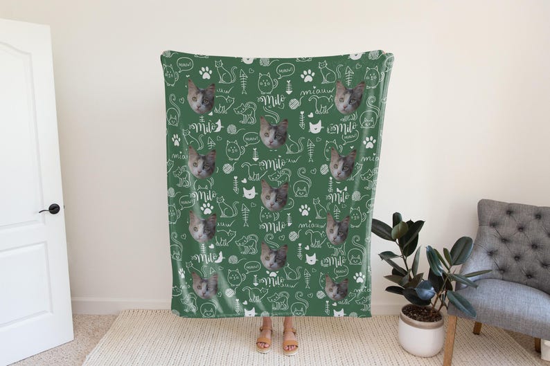 Personalized Cat Photo Blanket, Custom Cat Blanket with Name, Cat Mom Gift, Cat Lover Gift, Pet Blanket, Personalized Pet Gift, Kitty Throw image 4