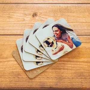 Custom Pet Photo Coaster, Custom Pet Face and Name Coaster, Personalized Ceramic Coaster, Dog Mom Gifts, Dog Keepsake 4” x 4&quot;
