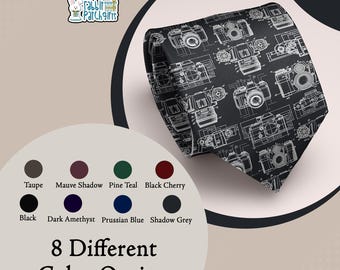 Vintage Camera Blueprint Necktie, Photography Tie, Photographer Gift, Retro Film Camera Technical Drawing, Camera Lover Gift