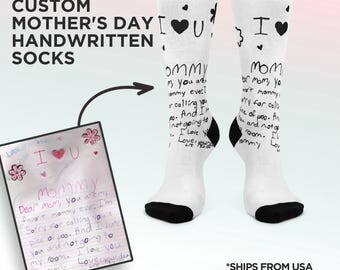 Custom Kid Artwork Socks, Personalized Mom Socks, Child Drawing Gift,Mother’s Day Keepsake, DIY Art Gift from Son Daughter,Custom Name Socks