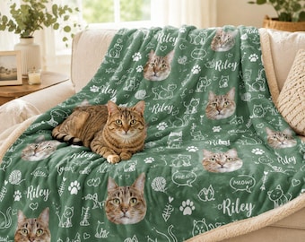 Personalisierte Katzen Foto Decke mit Namen, Benutzerdefinierte Katzendecke, Katzenmama Geschenk, Katzenliebhaber Geschenk, Haustier Gedenkdecke, Benutzerdefinierte Haustier Überwurf