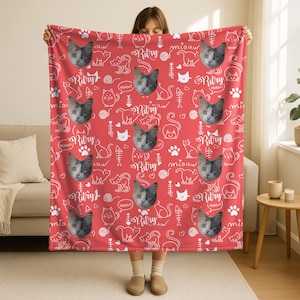 Personalisierte Katzen Foto Decke - Benutzerdefiniertes Katzen Gesicht und Namen Decke, Haustier Andenken, Ihre Katze auf einer Decke Bild 1