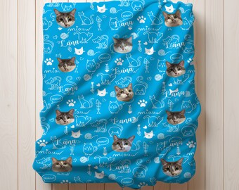 Kundenspezifische Haustier-Katzenfoto-Decke, kundenspezifisches Katzengesicht- und Namensdecken, Katzendecken, Fotogeschenke, Katzenandenken, Ihre Katze auf einer Decke