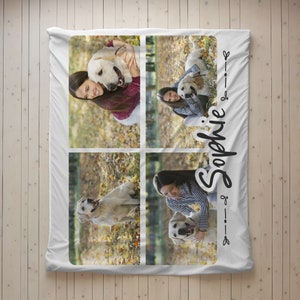 Custom Pet Photo Blanket with Name, Dog or Cat Picture Collage Throw, Personalized Pet Gift, Pet Memorial, Custom Dog Blanket