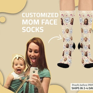Benutzerdefinierte Muttertagssocken mit Gesicht, personalisierte Bilddrucksocke, Fotosocken, Paarsocken, Geschenk für Freundin / Frau