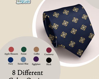 Corbata cristiana con diseño de cruz de Jerusalén, regalo para pastor, hombres religiosos, atuendo de iglesia, accesorio cristiano