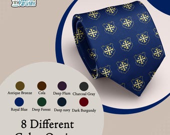Jerusalem Cross Tie Mens Christian Necktie Crusader Cross Pattern Blue Burgundy Gold Church Wedding Catholic Gift for Him