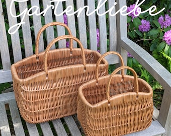 Cesto de jardim // Bolsa de vime artesanal, mini ou maxi // Sacola de compras retrô em rattan // Cesto de vime com duas alças