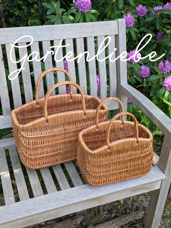 Gartenkorb // Handgemachte Korbtasche mini oder maxi // Retro Shopper aus Rattan // Weidenkorb mit zwei Henkeln