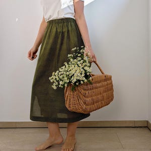 Lightweight midi summer skirt made from sustainable organic cotton // Elastic waistband and side slit