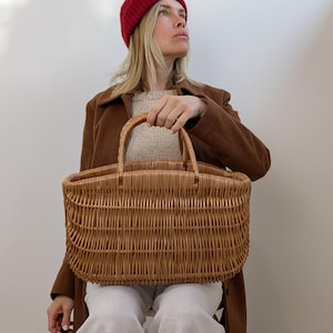 Handmade mini or maxi basket bag // Retro rattan shopper // Wicker basket with two handles