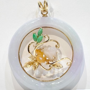 Multicolor Round Bangle Jade 14k Yellow Gold Pendant