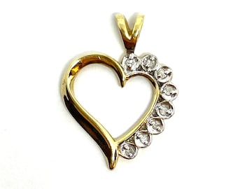 Vintage 10k Yellow Gold Diamond Heart Pendant