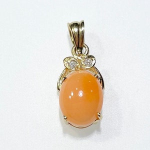 Genuine Natural Hawaiian Salmon Pink Coral Diamond 14k Yellow Gold Pendant