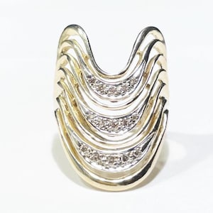 Tiered Diamond 14k Yellow Gold Ring Wave Design