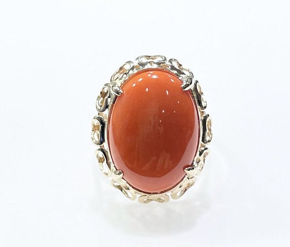 Coral cabochon ring discount