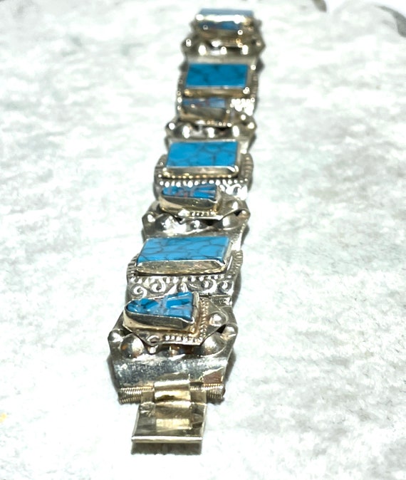 Vintage Turquoise 925 Sterling Silver Bracelet - image 7
