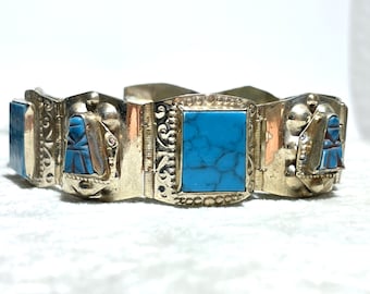 Bracciale vintage in argento sterling 925 con turchese