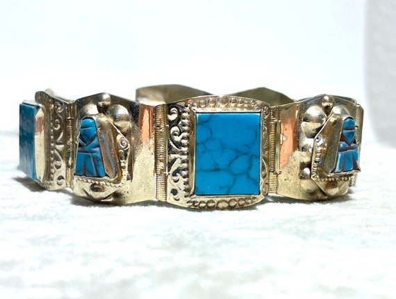 Vintage Turquoise 925 Sterling Silver Bracelet - image 1