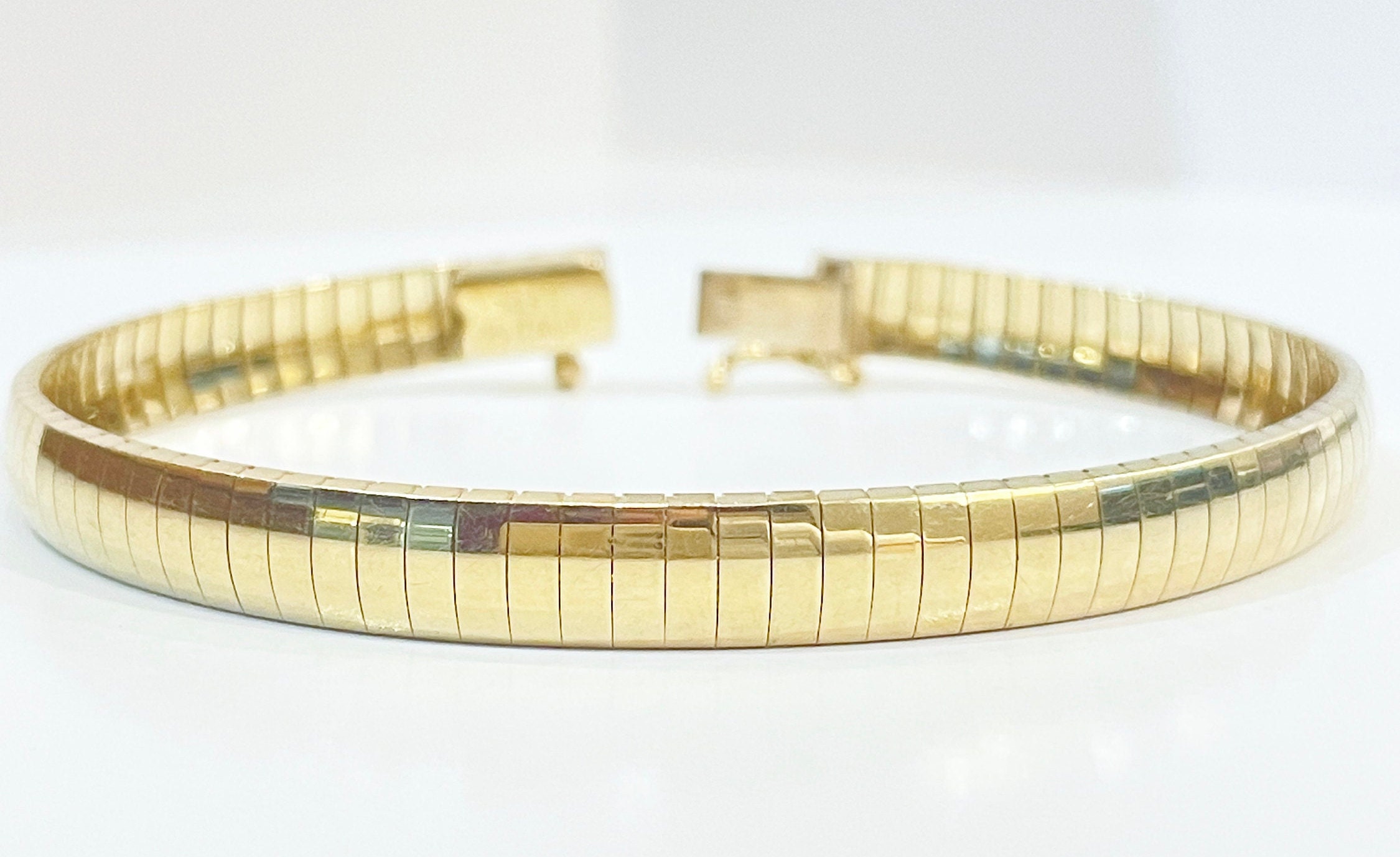 14K Solid Yellow Gold 7 Inch 6.10 Mm Omega Bracelet 16.5 Grams Made in Italy Etsy
